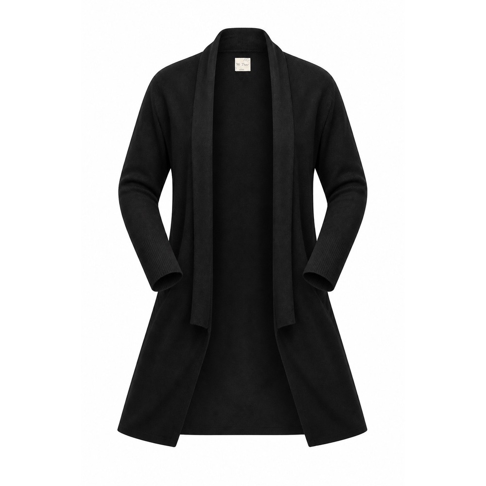 M. Rena Black Mixed Media Longline Open Front Cardigan Duster Medium
